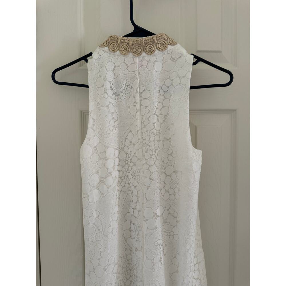 Lilly Pulitzer Jane Shift Dress White Mocean Lace Gold Trim Sleeveless Womens 00 - Picture 7 of 14